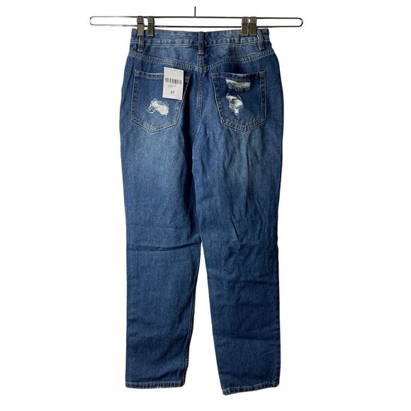 Forever 21 Womens Destroyed Knees Denim Dark Wash Mom Jeans Size 27 New - Picture 3 of 12